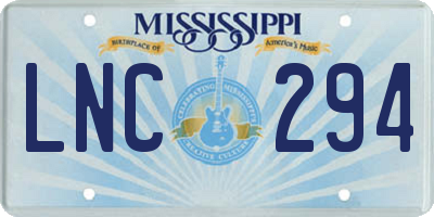MS license plate LNC294