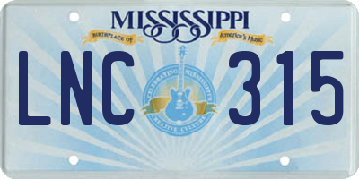 MS license plate LNC315