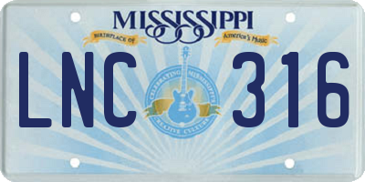 MS license plate LNC316