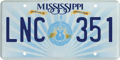 MS license plate LNC351