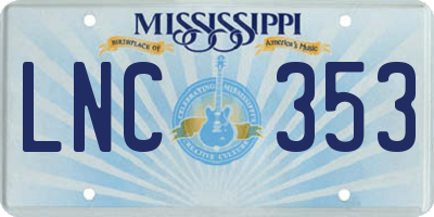MS license plate LNC353