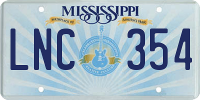 MS license plate LNC354
