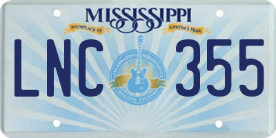 MS license plate LNC355