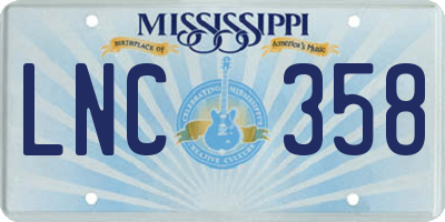 MS license plate LNC358
