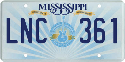 MS license plate LNC361