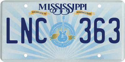 MS license plate LNC363