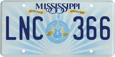 MS license plate LNC366