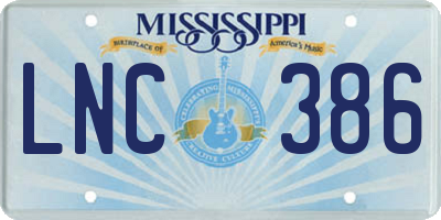 MS license plate LNC386