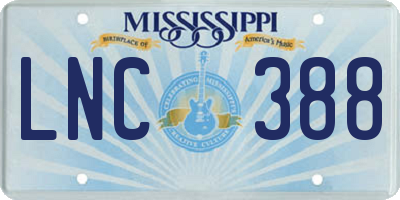 MS license plate LNC388