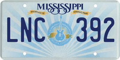 MS license plate LNC392