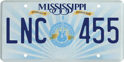 MS license plate LNC455