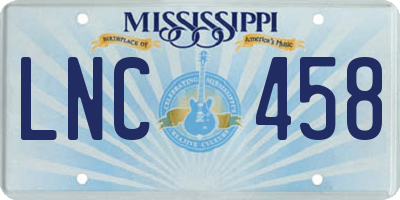 MS license plate LNC458