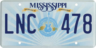 MS license plate LNC478