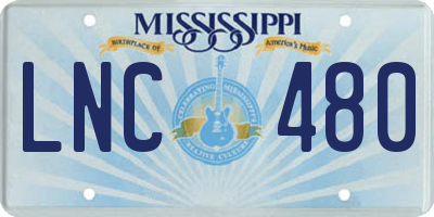 MS license plate LNC480