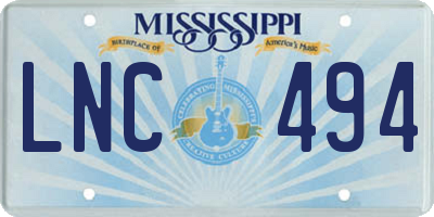 MS license plate LNC494