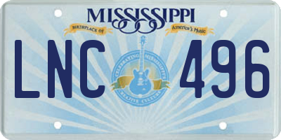 MS license plate LNC496