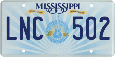 MS license plate LNC502