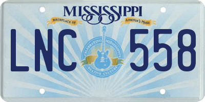 MS license plate LNC558