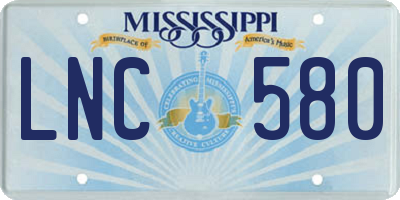 MS license plate LNC580