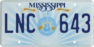 MS license plate LNC643