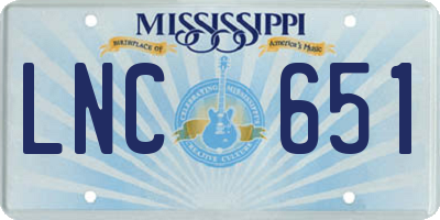 MS license plate LNC651