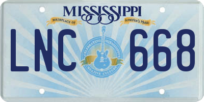MS license plate LNC668