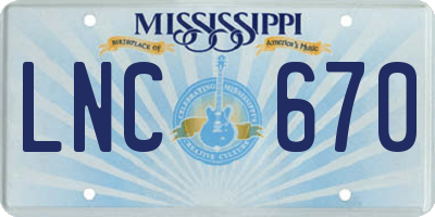 MS license plate LNC670