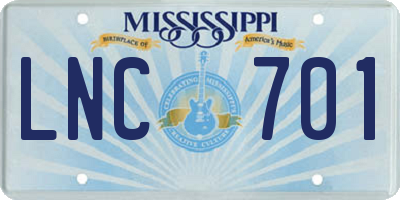 MS license plate LNC701