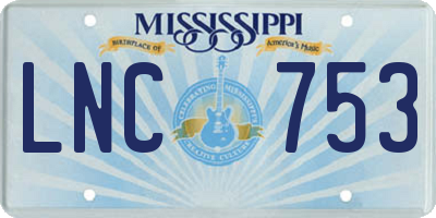 MS license plate LNC753