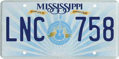 MS license plate LNC758