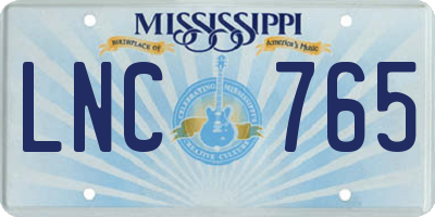 MS license plate LNC765