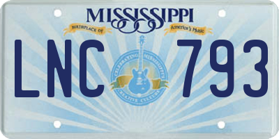 MS license plate LNC793