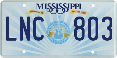 MS license plate LNC803