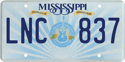MS license plate LNC837