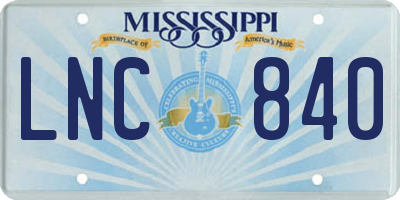 MS license plate LNC840