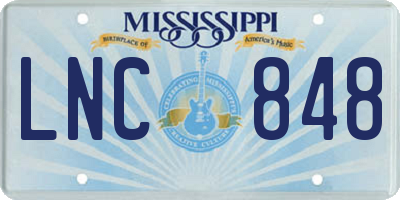 MS license plate LNC848