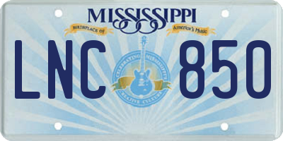 MS license plate LNC850