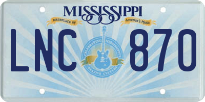 MS license plate LNC870