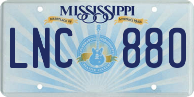 MS license plate LNC880