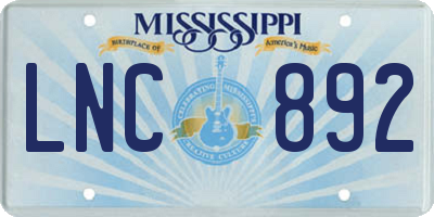 MS license plate LNC892