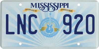 MS license plate LNC920