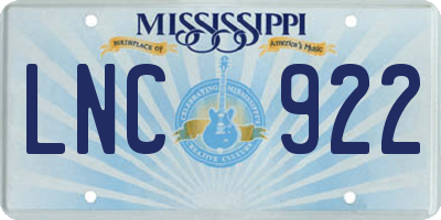 MS license plate LNC922