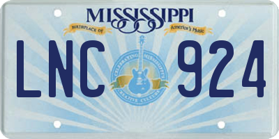 MS license plate LNC924