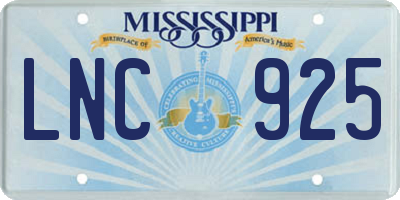MS license plate LNC925