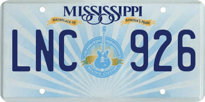 MS license plate LNC926