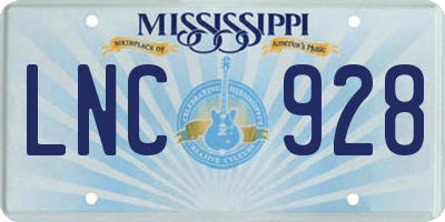 MS license plate LNC928