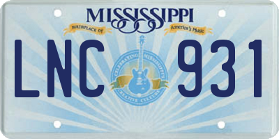 MS license plate LNC931