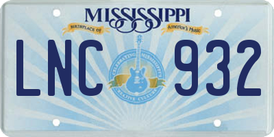 MS license plate LNC932