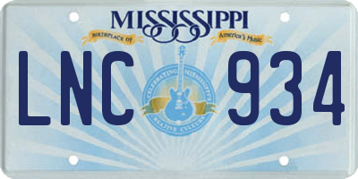MS license plate LNC934