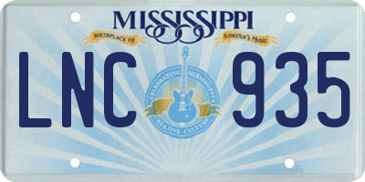 MS license plate LNC935